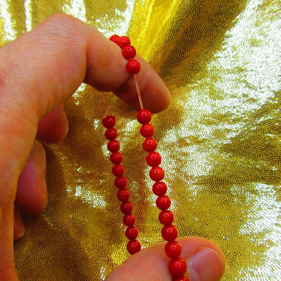 Red Coral 4mm Round 7" Stretchy Gemstone Bracelet - Picture 3 of 3